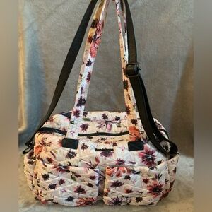 Enzo Angiolini Cream Floral Quilted Tote with Black Straps